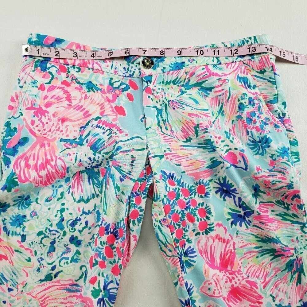Lilly Pulitzer Alina Pant Women 0 Slim Blue Pink Floral Ankle Serene Blue Gypsea - Picture 9 of 11